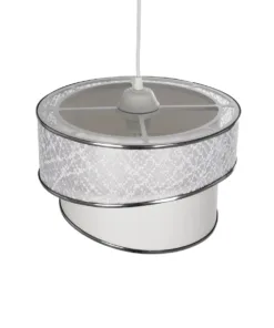 GLOBOSTAR® SONIA 203-0115 Μοντέρνο Κρεμαστό Φωτιστικό Οροφής με Ντουί 1 x E27 AC 220-240V IP20 - Λευκό & Ασημί - Μ30 x Π30 x Υ24cm 16 203 0115 6