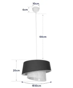 GLOBOSTAR® ALINA 203-0131 Μοντέρνο Κρεμαστό Φωτιστικό Οροφής με Ντουί 1 x E27 AC 220-240V IP20 - Μαύρο & Μπεζ - Μ30 x Π30 x Υ20cm 22 203 0131 11