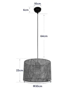 GLOBOSTAR® CLAIRIE 203-0136 Μοντέρνο Κρεμαστό Φωτιστικό Οροφής με Ντουί 1 x E27 AC 220-240V IP20 - Μαύρο & Λευκό - Μ30 x Π30 x Υ22cm 20 203 0136 10