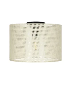 GloboStar® CILIO 203-0150 Μοντέρνο Φωτιστικό Οροφής Καπέλο Μονόφωτο 1 x E27 IP20 Λευκό Διάτρητο Ύφασμα - Μ30 x Π30 x Υ22cm 9 203 0150 3