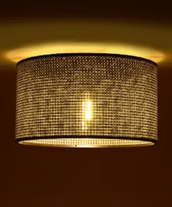 GloboStar® CILIO 203-0157 Μοντέρνο Φωτιστικό Οροφής Καπέλο Μονόφωτο 1 x E27 IP20 Μαύρο Διάτρητο Ύφασμα - Μ38 x Π38 x Υ23cm 8 203 0157 2