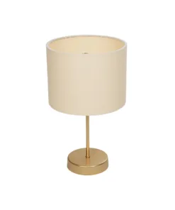 GloboStar® GloboStar® WIZ 203-0180 Μοντέρνο Επιτραπέζιο Φωτιστικό Πορτατίφ Μονόφωτο 1 x E27 IP20 Χρυσο Μέταλλο με Μπεζ Ύφασμα - Μ22 x Π22 x Υ36.5cm