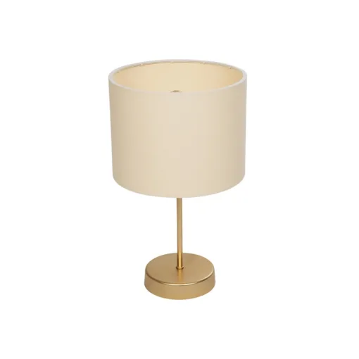GloboStar® GloboStar® WIZ 203-0180 Μοντέρνο Επιτραπέζιο Φωτιστικό Πορτατίφ Μονόφωτο 1 x E27 IP20 Χρυσο Μέταλλο με Μπεζ Ύφασμα - Μ22 x Π22 x Υ36.5cm