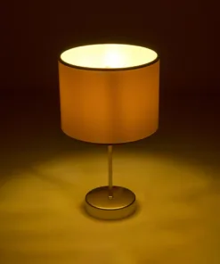 Alternative view of GloboStar® WIZ 203-0180 Μοντέρνο Επιτραπέζιο Φωτιστικό Πορτατίφ Μονόφωτο 1 x E27 IP20 Χρυσο Μέταλλο με Μπεζ Ύφασμα - Μ22 x Π22 x Υ36.5cm