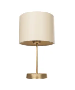 GloboStar® WIZ 203-0180 Μοντέρνο Επιτραπέζιο Φωτιστικό Πορτατίφ Μονόφωτο 1 x E27 IP20 Χρυσο Μέταλλο με Μπεζ Ύφασμα - Μ22 x Π22 x Υ36.5cm 12 203 0180 4
