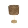 GloboStar® GloboStar® WIZ 203-0181 Μοντέρνο Επιτραπέζιο Φωτιστικό Πορτατίφ Μονόφωτο 1 x E27 IP20 Χρυσο Μέταλλο με Καφέ & Μπεζ Διάτρητο Ύφασμα - Μ22 x Π22 x Υ36.5cm