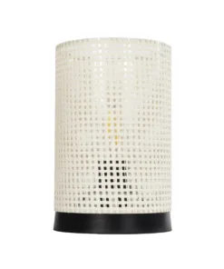 GloboStar® CYLINDER 203-0184 Μοντέρνο Επιτραπέζιο Φωτιστικό Πορτατίφ Μονόφωτο 1 x E27 IP20 Μαύρo Πλαστικό με Λευκό Διάτρητο Υφασμα - Μ14 x Π14 x Υ22cm 12 203 0184 3