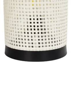 GloboStar® CYLINDER 203-0184 Μοντέρνο Επιτραπέζιο Φωτιστικό Πορτατίφ Μονόφωτο 1 x E27 IP20 Μαύρo Πλαστικό με Λευκό Διάτρητο Υφασμα - Μ14 x Π14 x Υ22cm 14 203 0184 5