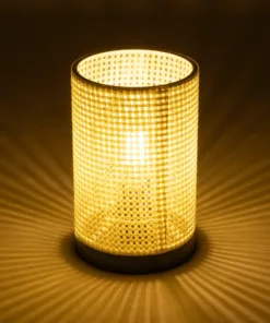 GloboStar® CYLINDER 203-0184 Μοντέρνο Επιτραπέζιο Φωτιστικό Πορτατίφ Μονόφωτο 1 x E27 IP20 Μαύρo Πλαστικό με Λευκό Διάτρητο Υφασμα - Μ14 x Π14 x Υ22cm 16 203 0184 7