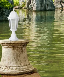 GloboStar® VITRO 203-0200 Vintage Επιδαπέδιο Φωτιστικό Φαναράκι Μονόφωτο 1 x E27 IP44 Λευκό & Διάφανο Πλαστικό - Μ16 x Π16 x Υ39cm 6 203 0200 4