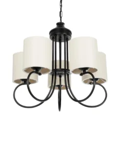 GloboStar® GLOBOSTAR® TRITON 203-0253 Vintage Κρεμαστό Φωτιστικό Οροφής με Ντουί 5 x E27 AC 220-240V IP20 - Μαύρο & Μπεζ - Μ50 x Π50 x Υ48cm