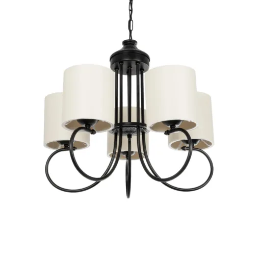 GloboStar® GLOBOSTAR® TRITON 203-0253 Vintage Κρεμαστό Φωτιστικό Οροφής με Ντουί 5 x E27 AC 220-240V IP20 - Μαύρο & Μπεζ - Μ50 x Π50 x Υ48cm
