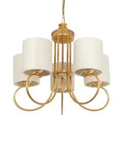 GloboStar® GLOBOSTAR® TRITON 203-0254 Vintage Κρεμαστό Φωτιστικό Οροφής με Ντουί 5 x E27 AC 220-240V IP20 - Χρυσό & Μπεζ - Μ50 x Π50 x Υ48cm