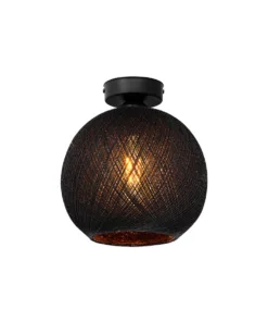 Alternative view of GloboStar® CORDER 203-0271 Μοντέρνο Φωτιστικό Οροφής Μπάλα Μονόφωτο 1 x E27 IP20 Μαύρο Σχοίνι - Μ25 x Π25 x Υ25cm