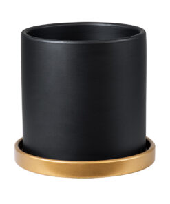 GloboStar® GloboStar® Artificial Garden ELAFONISOS 20446 Πήλινο Κεραμικό Κασπώ Γλάστρα - Flower Pot Μαύρο με Χρυσό Φ15cm x Υ15cm