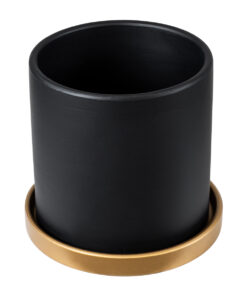 Alternative view of GloboStar® Artificial Garden ELAFONISOS 20446 Πήλινο Κεραμικό Κασπώ Γλάστρα - Flower Pot Μαύρο με Χρυσό Φ15cm x Υ15cm