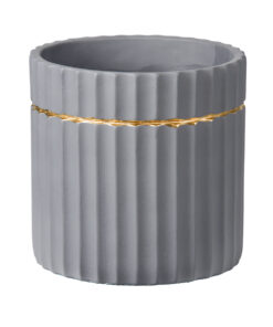 GloboStar® GloboStar® Artificial Garden PAXOS 20455 Πήλινο Κεραμικό Κασπώ Γλάστρα - Flower Pot Γκρι με Χρυσό Φ17cm x Υ17cm