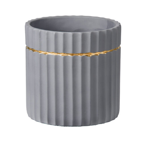 GloboStar® GloboStar® Artificial Garden PAXOS 20455 Πήλινο Κεραμικό Κασπώ Γλάστρα - Flower Pot Γκρι με Χρυσό Φ17cm x Υ17cm