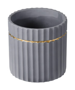 Alternative view of GloboStar® Artificial Garden PAXOS 20455 Πήλινο Κεραμικό Κασπώ Γλάστρα - Flower Pot Γκρι με Χρυσό Φ17cm x Υ17cm