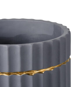 GloboStar® Artificial Garden PAXOS 20455 Πήλινο Κεραμικό Κασπώ Γλάστρα - Flower Pot Γκρι με Χρυσό Φ17cm x Υ17cm 12 20455 5