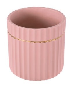 Alternative view of GloboStar® Artificial Garden RETHYMNO 20456 Πήλινο Κεραμικό Κασπώ Γλάστρα - Flower Pot Ροζ με Χρυσό Φ17cm x Υ17cm