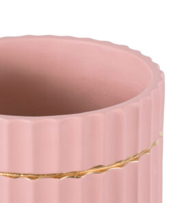 GloboStar® Artificial Garden RETHYMNO 20456 Πήλινο Κεραμικό Κασπώ Γλάστρα - Flower Pot Ροζ με Χρυσό Φ17cm x Υ17cm 12 20456 5