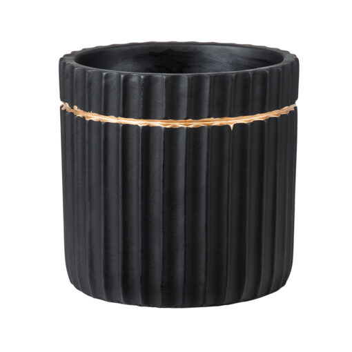 GloboStar® GloboStar® Artificial Garden KOS 20457 Πήλινο Κεραμικό Κασπώ Γλάστρα - Flower Pot Μαύρο με Χρυσό Φ17cm x Υ17cm