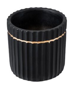 Alternative view of GloboStar® Artificial Garden KOS 20457 Πήλινο Κεραμικό Κασπώ Γλάστρα - Flower Pot Μαύρο με Χρυσό Φ17cm x Υ17cm