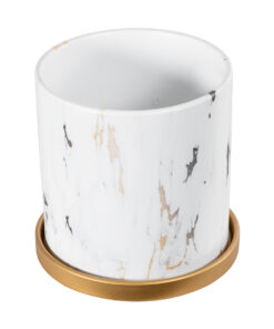 Alternative view of GloboStar® Artificial Garden RODOS 20460 Πήλινο Κεραμικό Κασπώ Γλάστρα - Flower Pot Λευκό με Χρυσό Φ17cm x Υ17cm