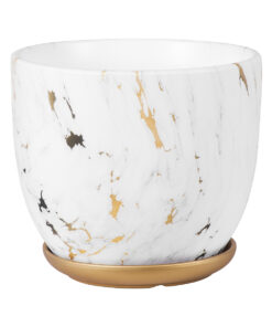 GloboStar® GloboStar® Artificial Garden RODOS 20461 Πήλινο Κεραμικό Κασπώ Γλάστρα - Flower Pot Λευκό με Χρυσό Φ21cm x Υ19cm