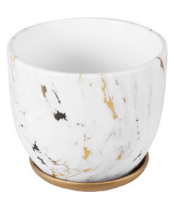 Alternative view of GloboStar® Artificial Garden RODOS 20461 Πήλινο Κεραμικό Κασπώ Γλάστρα - Flower Pot Λευκό με Χρυσό Φ21cm x Υ19cm