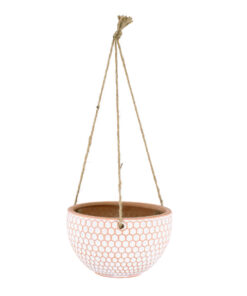 GloboStar® GloboStar® Artificial Garden CHIOS 20462 Κρεμαστό Πήλινο Κεραμικό Κασπώ Γλάστρα - Flower Pot Κεραμιδί με Λευκό Φ19.5cm x Υ11.5cm