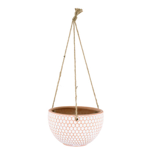 GloboStar® GloboStar® Artificial Garden CHIOS 20462 Κρεμαστό Πήλινο Κεραμικό Κασπώ Γλάστρα - Flower Pot Κεραμιδί με Λευκό Φ19.5cm x Υ11.5cm