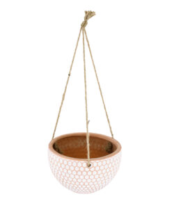 Alternative view of GloboStar® Artificial Garden CHIOS 20462 Κρεμαστό Πήλινο Κεραμικό Κασπώ Γλάστρα - Flower Pot Κεραμιδί με Λευκό Φ19.5cm x Υ11.5cm