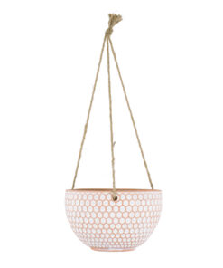 GloboStar® Artificial Garden CHIOS 20462 Κρεμαστό Πήλινο Κεραμικό Κασπώ Γλάστρα - Flower Pot Κεραμιδί με Λευκό Φ19.5cm x Υ11.5cm 14 20462 4