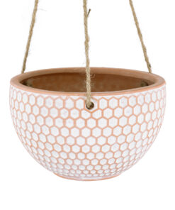 GloboStar® Artificial Garden CHIOS 20462 Κρεμαστό Πήλινο Κεραμικό Κασπώ Γλάστρα - Flower Pot Κεραμιδί με Λευκό Φ19.5cm x Υ11.5cm 15 20462 5