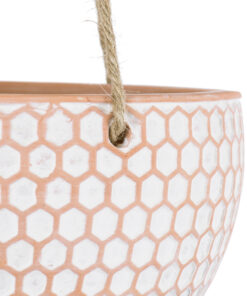 GloboStar® Artificial Garden CHIOS 20462 Κρεμαστό Πήλινο Κεραμικό Κασπώ Γλάστρα - Flower Pot Κεραμιδί με Λευκό Φ19.5cm x Υ11.5cm 16 20462 6