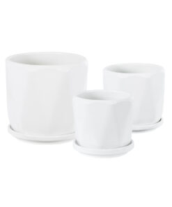 GloboStar® GloboStar® Artificial Garden KARPATHOS 20463 ΣΕΤ 3 Πήλινα Κεραμικά Κασπώ Γλάστρες - Flower Pots Λευκό A:Φ10cm x Υ10cm B:Φ13cm x Υ13.5cm C:Φ16cm x Υ16.5cm