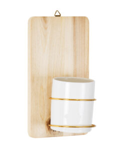 GloboStar® GloboStar® Artificial Garden IKARIA 20472 Επιτοίχιο Πήλινο Κεραμικό Κασπώ Γλάστρα με Ξύλινη Βάση - Flower Pot Μπεζ με Λευκό & Χρυσό Φ13cm x Υ23cm