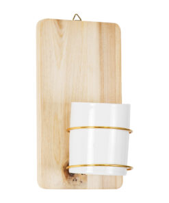 GloboStar® Artificial Garden IKARIA 20472 Επιτοίχιο Πήλινο Κεραμικό Κασπώ Γλάστρα με Ξύλινη Βάση - Flower Pot Μπεζ με Λευκό & Χρυσό Φ13cm x Υ23cm 11 20472 3