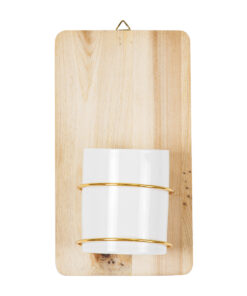 GloboStar® Artificial Garden IKARIA 20472 Επιτοίχιο Πήλινο Κεραμικό Κασπώ Γλάστρα με Ξύλινη Βάση - Flower Pot Μπεζ με Λευκό & Χρυσό Φ13cm x Υ23cm 12 20472 4