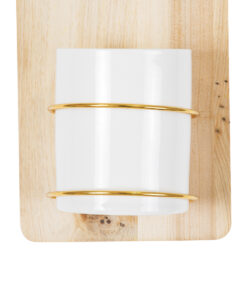 GloboStar® Artificial Garden IKARIA 20472 Επιτοίχιο Πήλινο Κεραμικό Κασπώ Γλάστρα με Ξύλινη Βάση - Flower Pot Μπεζ με Λευκό & Χρυσό Φ13cm x Υ23cm 13 20472 5