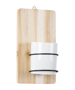 Alternative view of GloboStar® Artificial Garden SPETSES 20473 Επιτοίχιο Πήλινο Κεραμικό Κασπώ Γλάστρα με Ξύλινη Βάση - Flower Pot Μπεζ με Λευκό & Μαύρο Φ13cm x Υ23cm