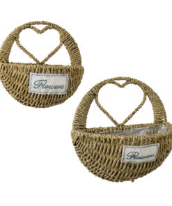 GloboStar® GloboStar® Artificial Garden MALTA 20478 ΣΕΤ 2 Επιτοίχια Ρατάν Πλεκτά Κασπώ Γλάστρες - Flower Pots Μπεζ A:Φ24cm x Υ14cm B:Φ30cm x Υ26cm