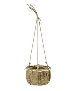 GloboStar® GloboStar® Artificial Garden POROS 20489 Κρεμαστό Πλεκτό Καλάθι - Κασπώ Γλάστρα - Flower Pot Μπεζ Φ20cm x Υ50cm