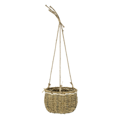GloboStar® GloboStar® Artificial Garden POROS 20489 Κρεμαστό Πλεκτό Καλάθι - Κασπώ Γλάστρα - Flower Pot Μπεζ Φ20cm x Υ50cm