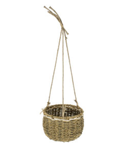 GloboStar® Artificial Garden POROS 20489 Κρεμαστό Πλεκτό Καλάθι - Κασπώ Γλάστρα - Flower Pot Μπεζ Φ20cm x Υ50cm 13 20489 3