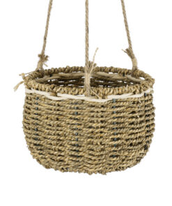 GloboStar® Artificial Garden POROS 20489 Κρεμαστό Πλεκτό Καλάθι - Κασπώ Γλάστρα - Flower Pot Μπεζ Φ20cm x Υ50cm 15 20489 5