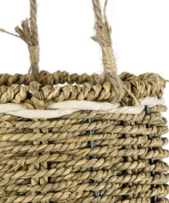 GloboStar® Artificial Garden POROS 20489 Κρεμαστό Πλεκτό Καλάθι - Κασπώ Γλάστρα - Flower Pot Μπεζ Φ20cm x Υ50cm 16 20489 6