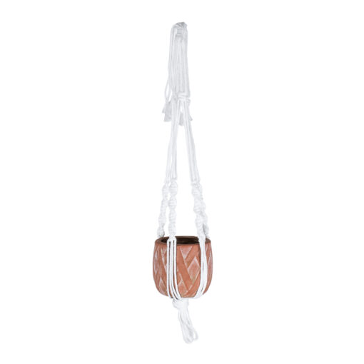 GloboStar® GloboStar® Artificial Garden PSERIMOS 20492 Κρεμαστό Πήλινο Κεραμικό Κασπώ Γλάστρα - Flower Pot Κεραμιδί με Μακραμέ Φ8cm x Υ58cm